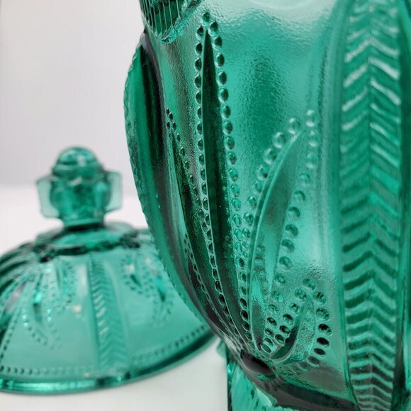 Fenton Candy Jar Vintage Spruce Green Cactus Art Glass Lidded 1995 Holidays 6+" - Picture 9 of 14